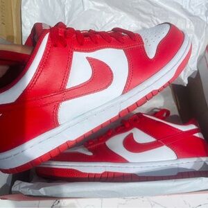 Nike Red and White Women's dunks